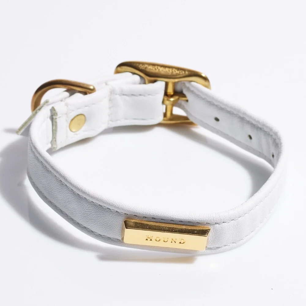Leather Dog Collar by Hound Collection with Gold Bar Logo
